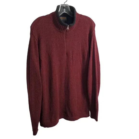 Woolrich Mens Sz M Sweater Red Rock Heather 100% Wool Ribbed Collar Quarter Zip - Picture 1 of 9